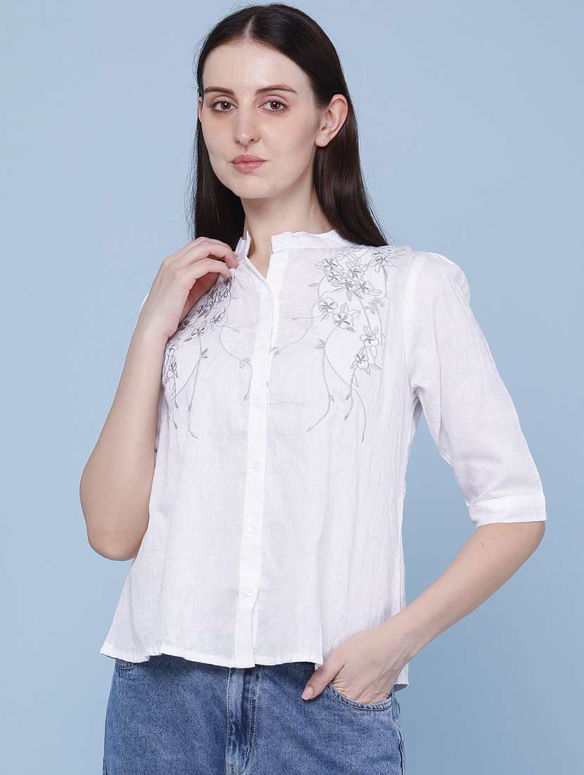 women embroidered mandarin neck regular shirt - 22439459 -  Standard Image - 2