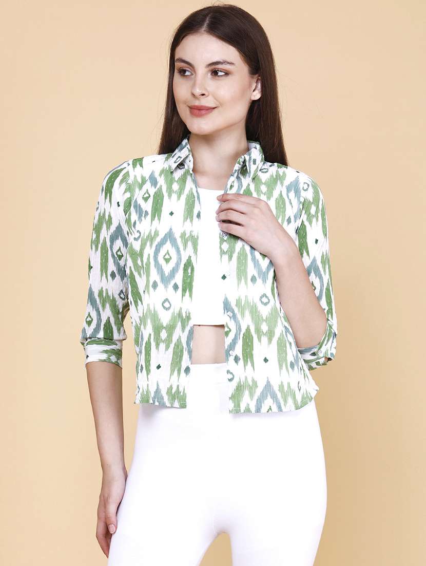women printed three quarter sleeves regular shirt - 22439461 -  Standard Image - 2