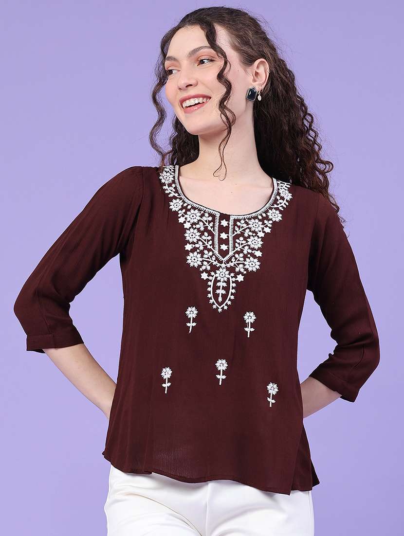 women embroidered round neck regular top - 22439462 -  Standard Image - 2