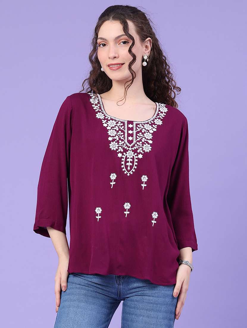 women embroidered round neck regular top