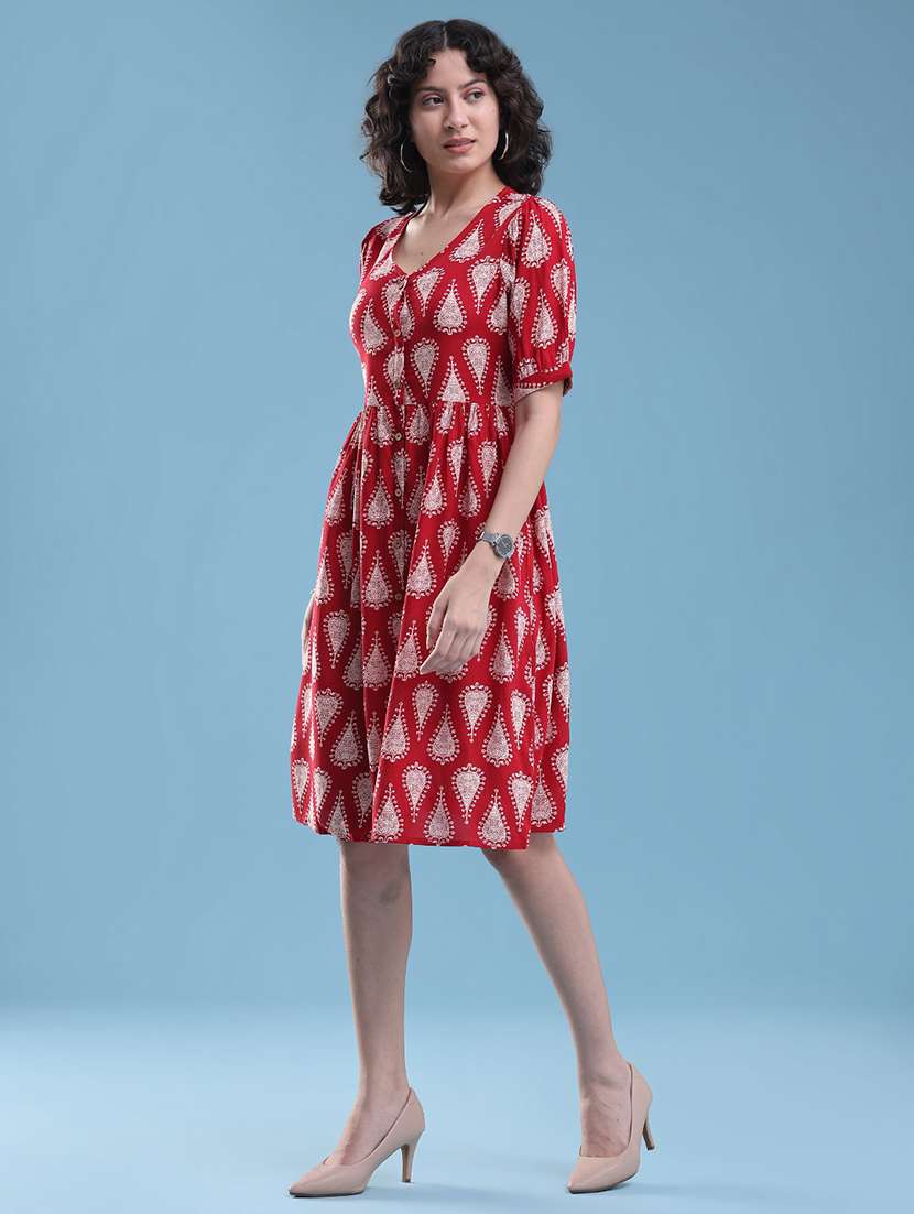 women printed short sleeves a-line dress - 22439596 -  Standard Image - 2