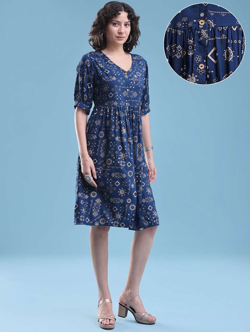 Women Printed Short Sleeves A-line Dress - 22439598 -  Standard Image - 2