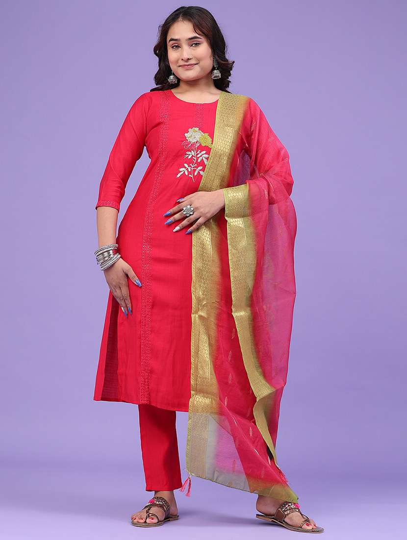 Women Embroidered Three Quarter Sleeve Kurta Pant With Dupatta Set - 22439639 -  Standard Image - 2