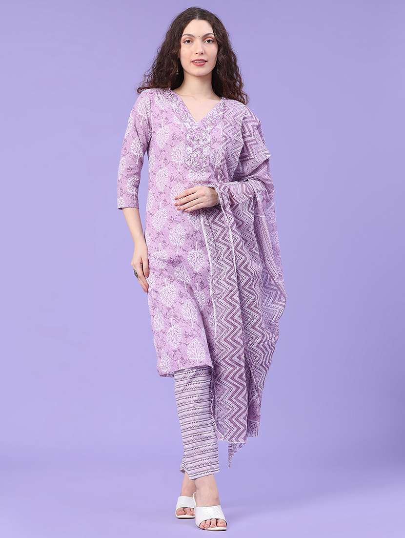 women printed three quarter sleeve kurta pant with dupatta set - 22439643 -  Standard Image - 2