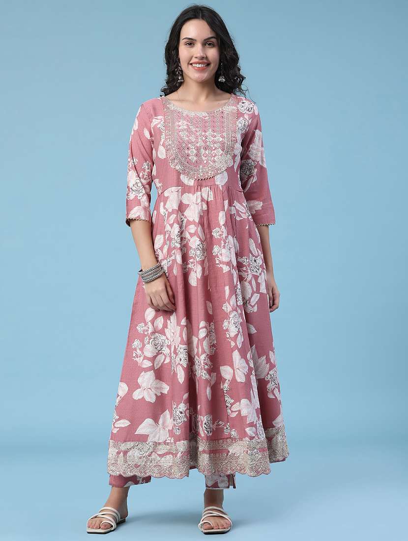 women printed three quarter sleeves kurta pant set with dupatta - 22439648 -  Standard Image - 2