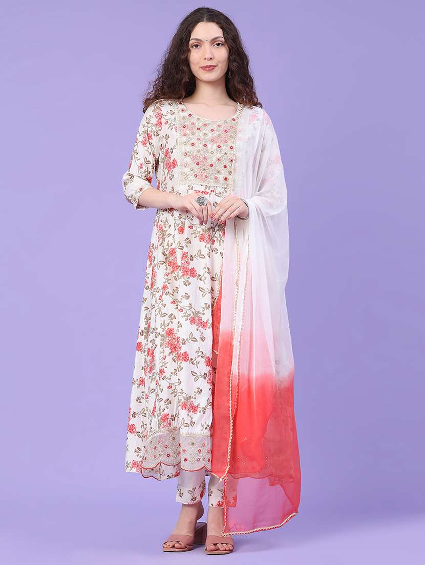 women printed three quarter sleeve kurta pant with dupatta set - 22439650 -  Standard Image - 2