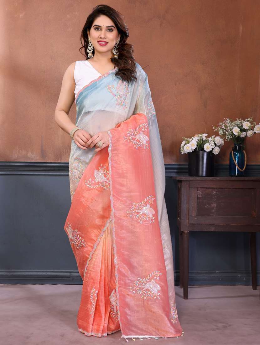 women ombre embroidered saree with blouse