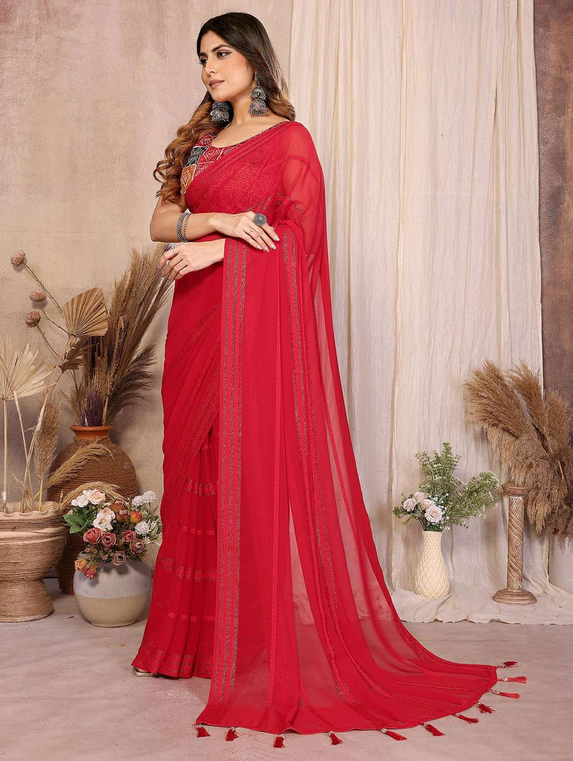 women self design plain saree with blouse - 22439661 -  Standard Image - 2