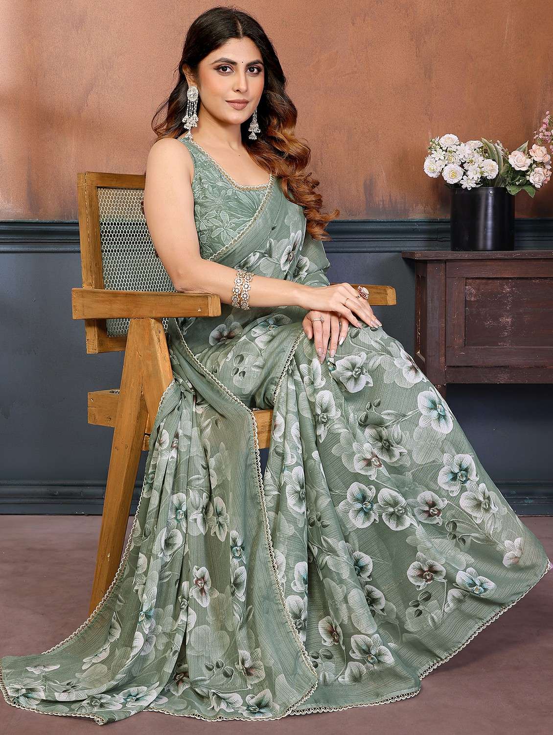 women floral printed saree with blouse - 22439667 -  Standard Image - 2