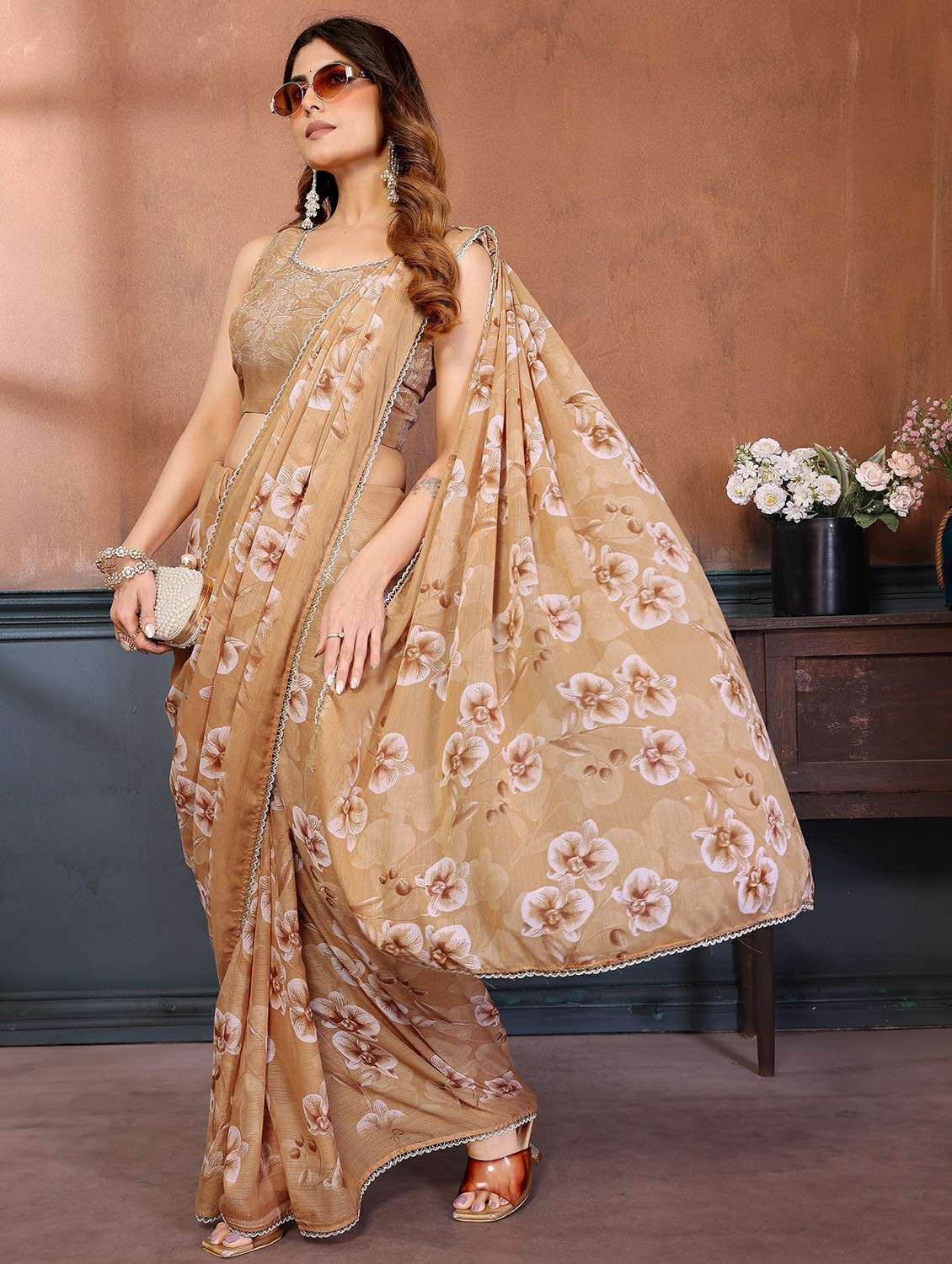 women floral printed saree with blouse - 22439669 -  Standard Image - 2