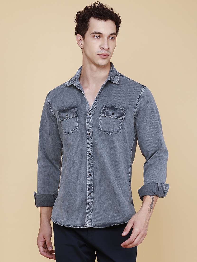 men textured long sleeve regular fit casual shirt - 22439689 -  Standard Image - 2
