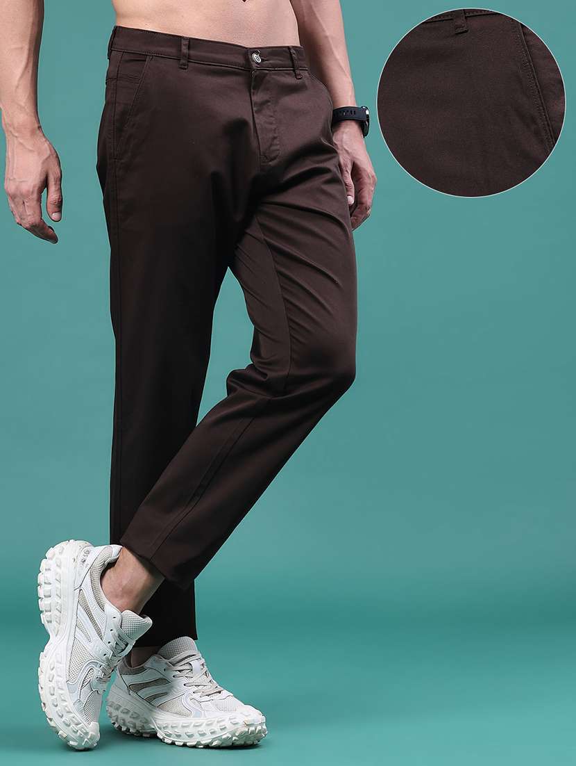 Men Solid Mid Rise Chinos Casual Trouser - 22439696 -  Standard Image - 2