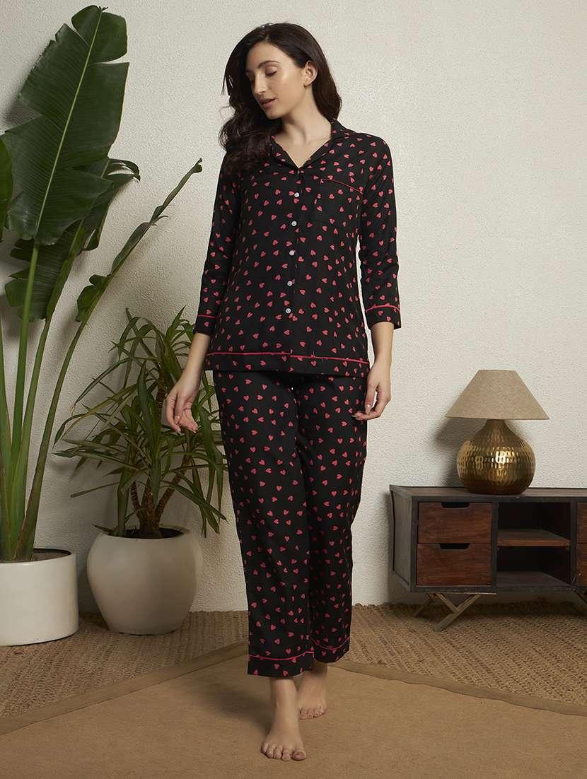 women black  printed rayon pyjama set nightwear set - 22439823 -  Standard Image - 2