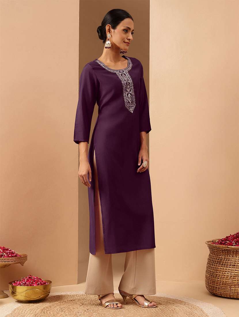 purple chanderi straight kurta - 22439841 -  Standard Image - 2