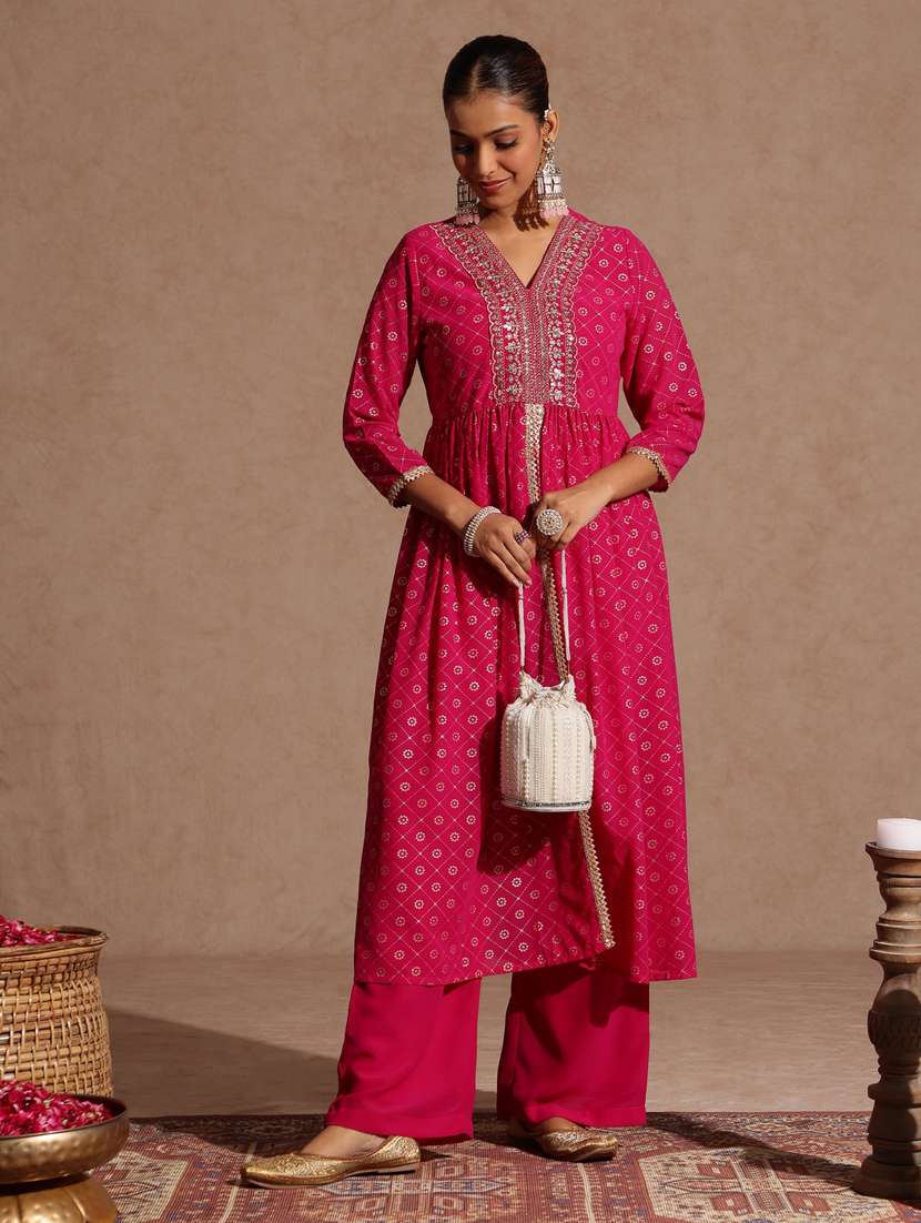pink georgette kurta pant  set