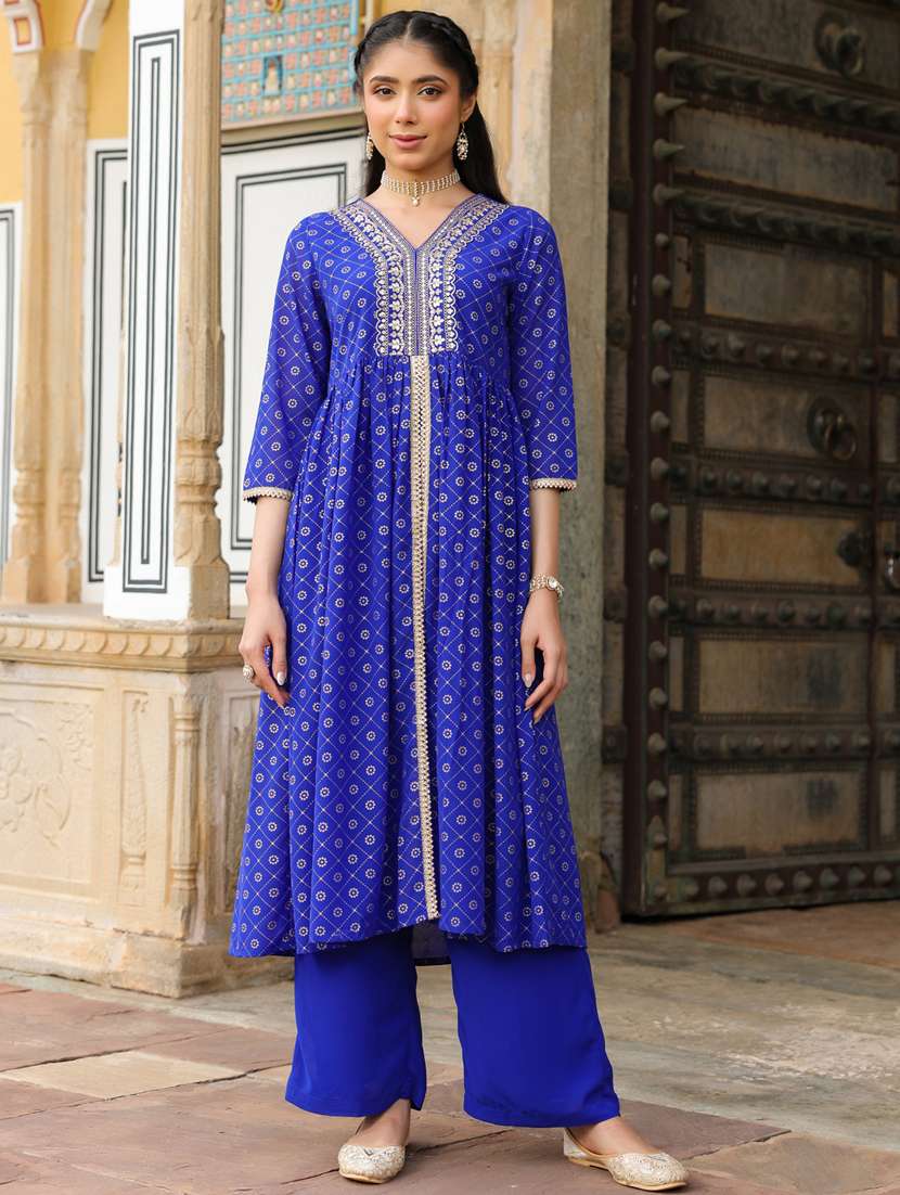 blue georgette kurta pant  set