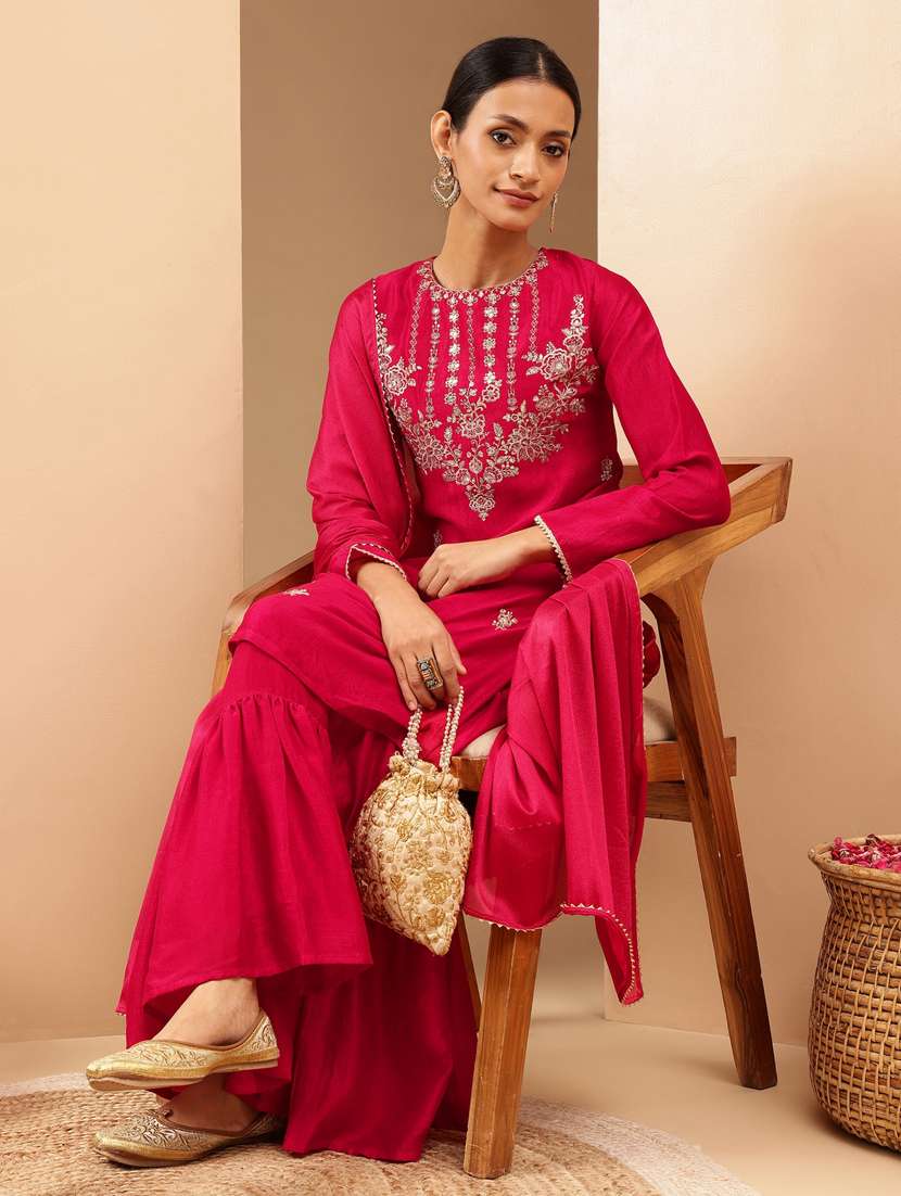 pink silk blend kurta sharara  set - 22439851 -  Standard Image - 2