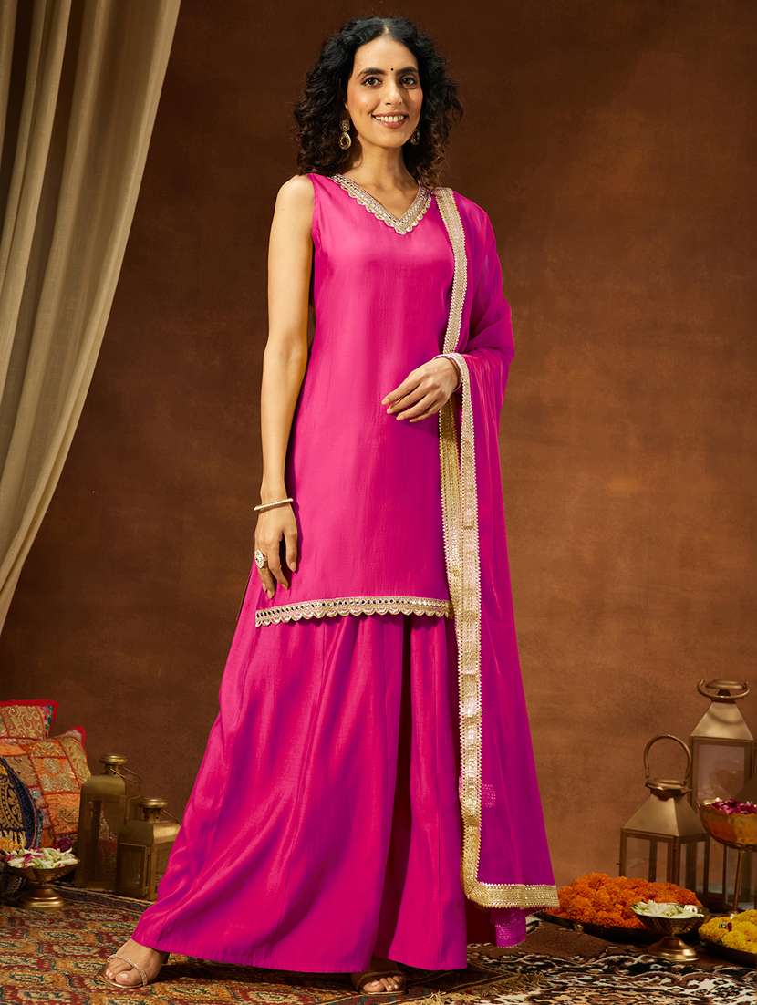 pink chanderi kurta sharara  set - 22439854 -  Standard Image - 2
