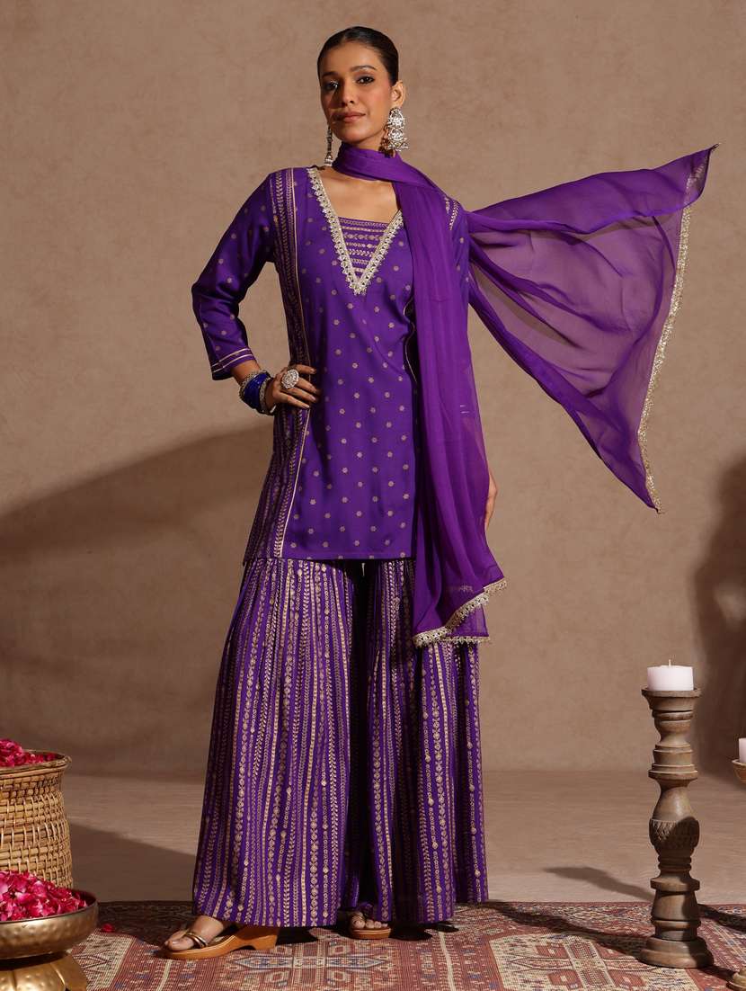 purple rayon kurta sharara  set - 22439855 -  Standard Image - 2