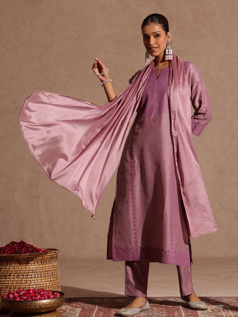 purple silk blend kurta dupatta  set - 22439857 -  Standard Image - 2