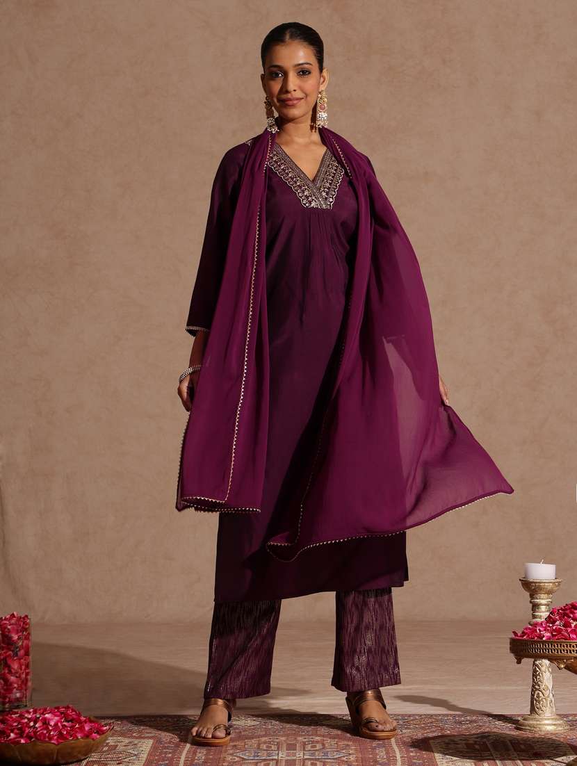 women purple kurta dupatta set - 22439865 -  Standard Image - 2