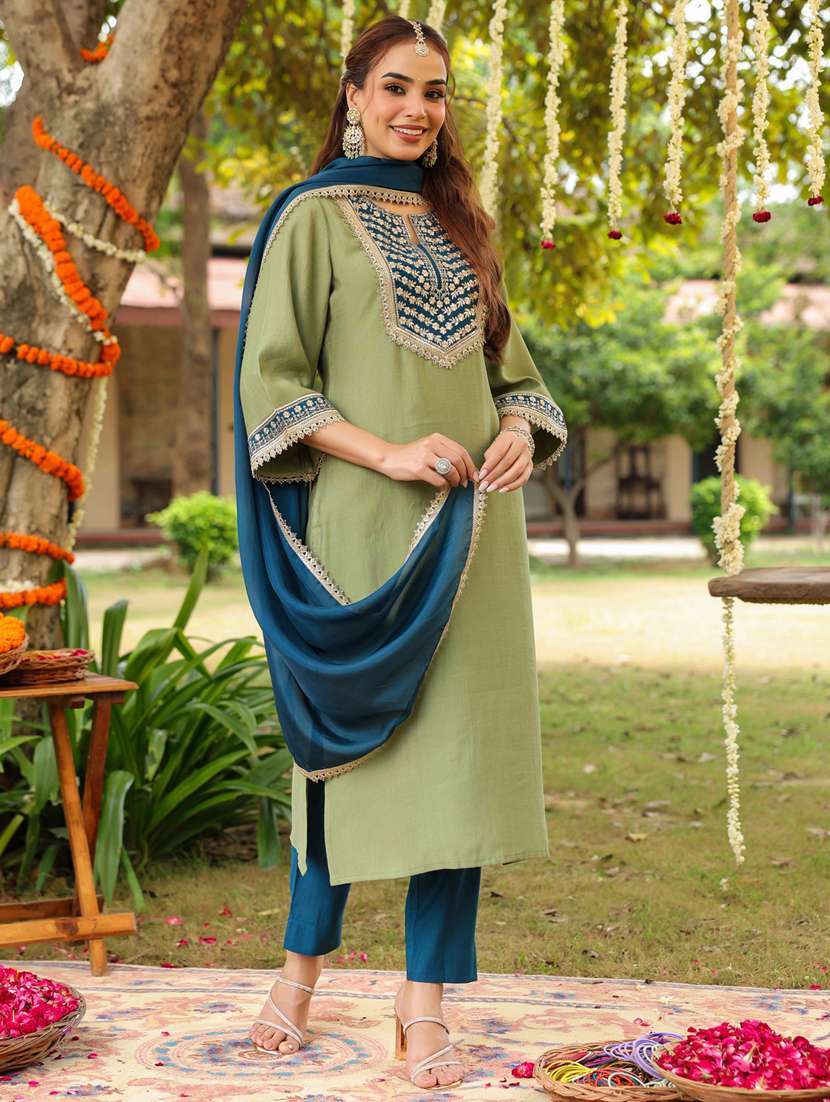 women green kurta dupatta set - 22439874 -  Standard Image - 2