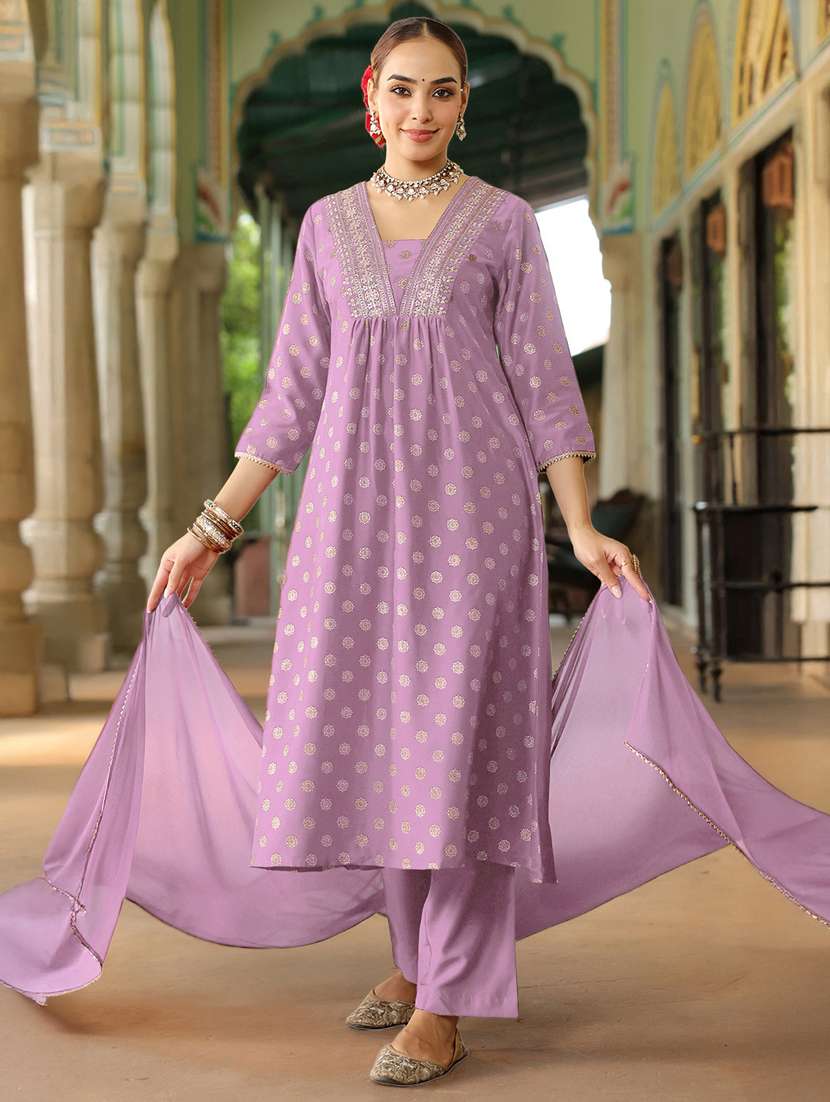 women lavender kurta dupatta set - 22439878 -  Standard Image - 2