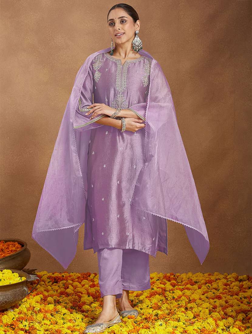 women lavender kurta dupatta set - 22439894 -  Standard Image - 2