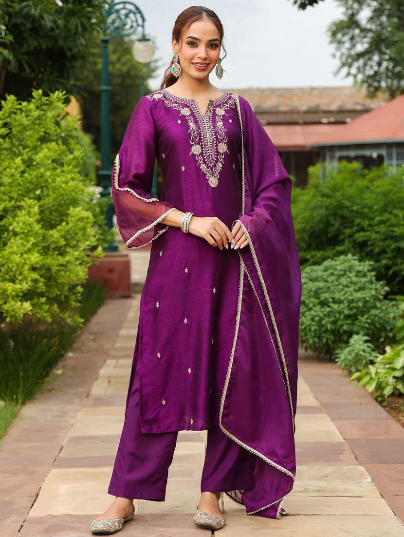 women purple kurta dupatta set - 22439896 -  Standard Image - 2