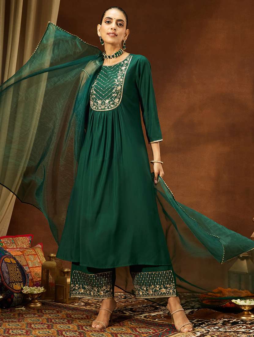 women bottle green kurta dupatta set - 22439897 -  Standard Image - 2