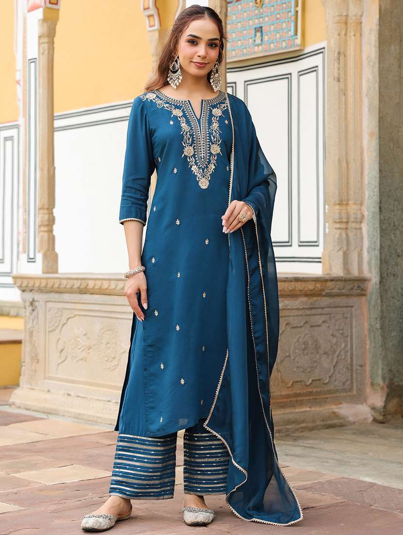 women teal kurta dupatta set