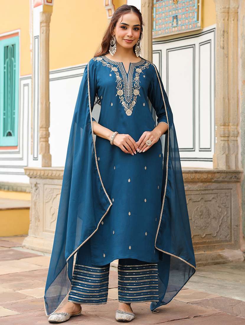 women teal kurta dupatta set - 22439898 -  Standard Image - 2