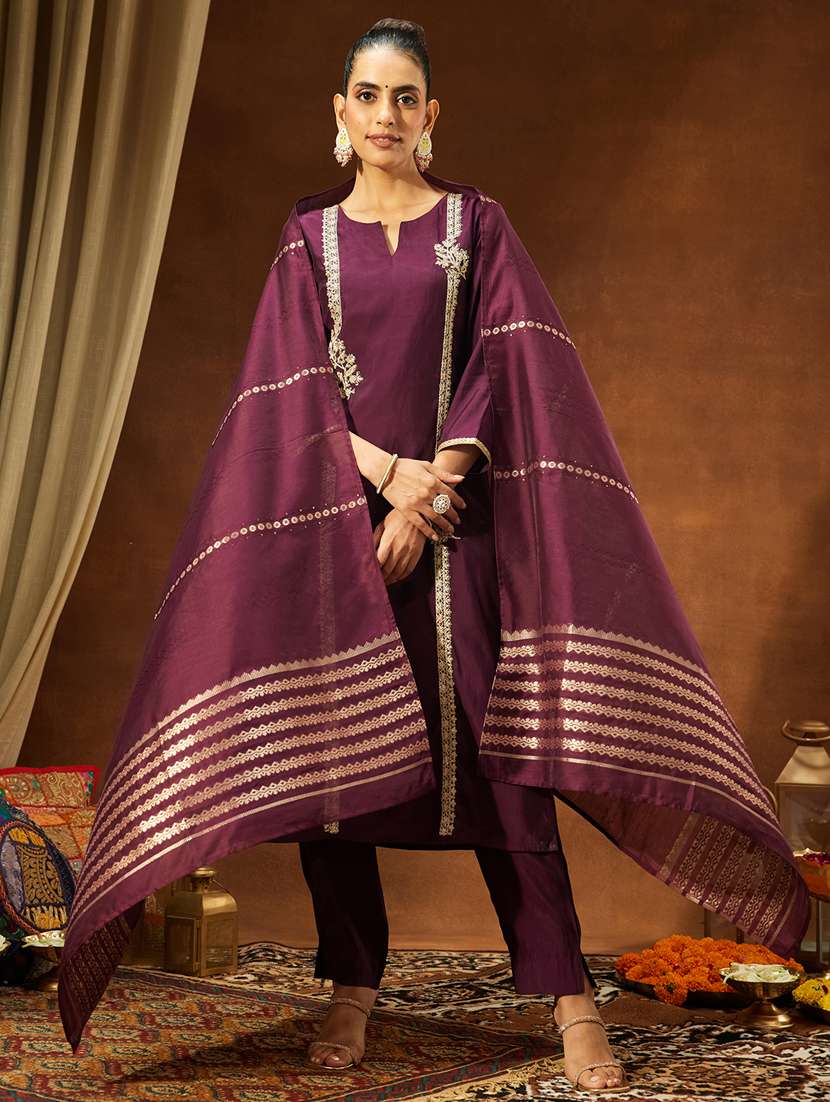 women purple kurta dupatta set - 22439905 -  Standard Image - 2