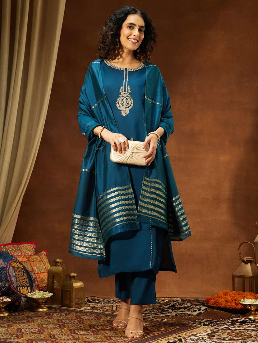 women teal kurta dupatta set - 22439906 -  Standard Image - 2