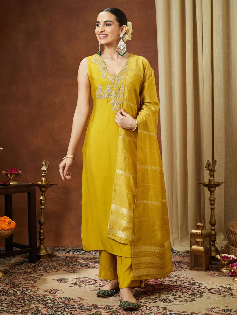 women mustard kurta dupatta set - 22439907 -  Standard Image - 2