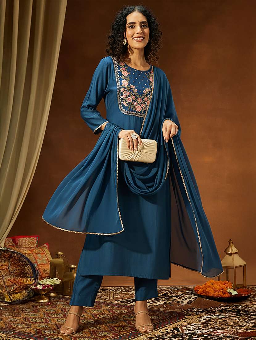 women teal kurta dupatta set - 22439916 -  Standard Image - 2