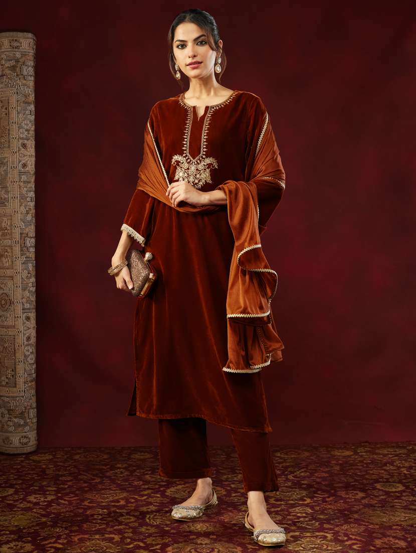 women brown kurta dupatta set - 22439917 -  Standard Image - 2