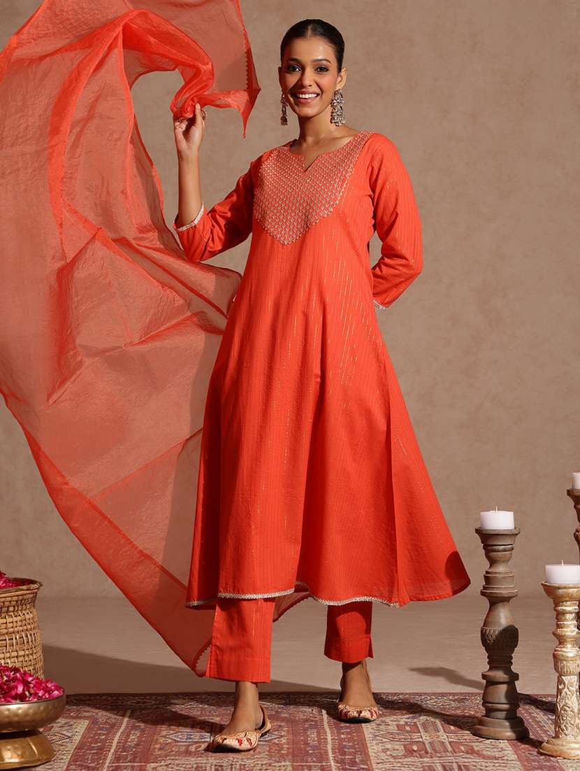 women orange kurta dupatta set - 22439919 -  Standard Image - 2
