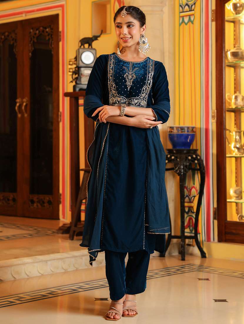 women teal kurta dupatta set - 22439920 -  Standard Image - 2