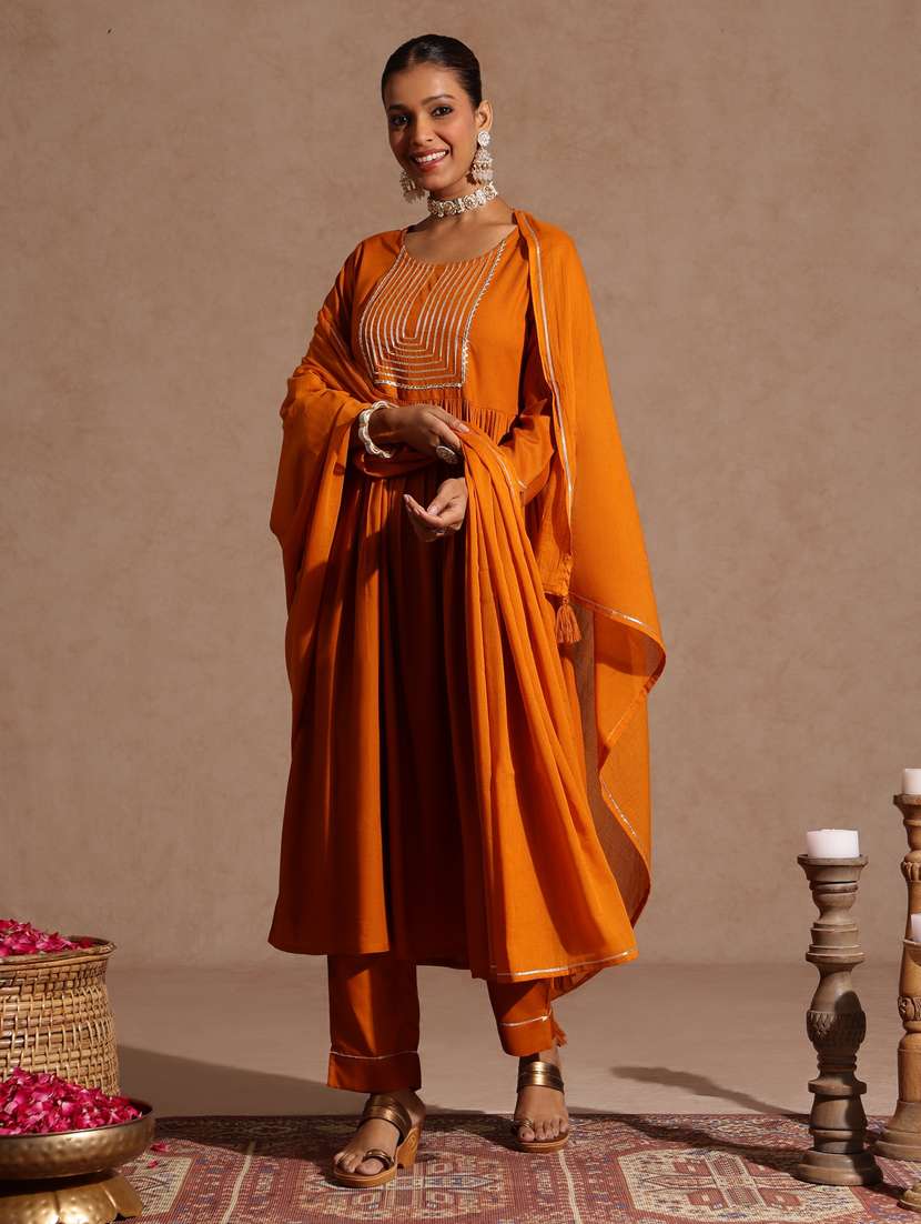 Women Mustard Kurta Dupatta Set - 22439921 -  Standard Image - 2