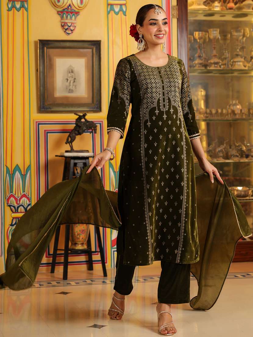women olive kurta dupatta set - 22439922 -  Standard Image - 2