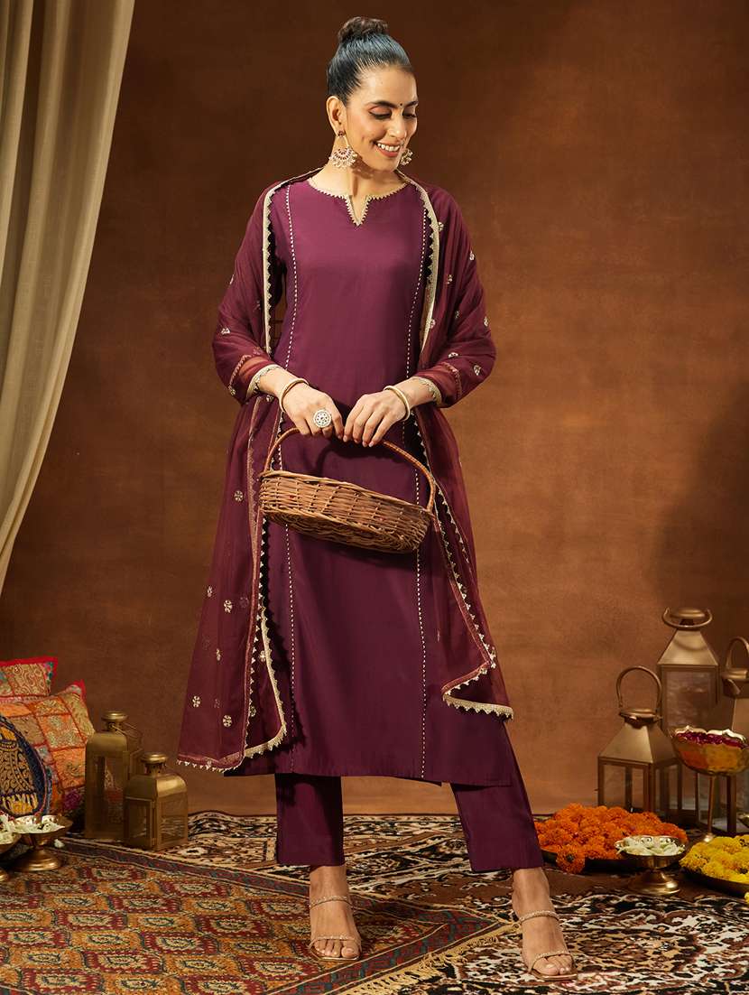 women three quarter sleeve kurat and pant with dupatta set
