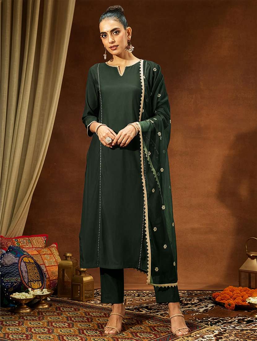 women three quarter sleeve kurat and pant with dupatta set - 22439938 -  Standard Image - 2