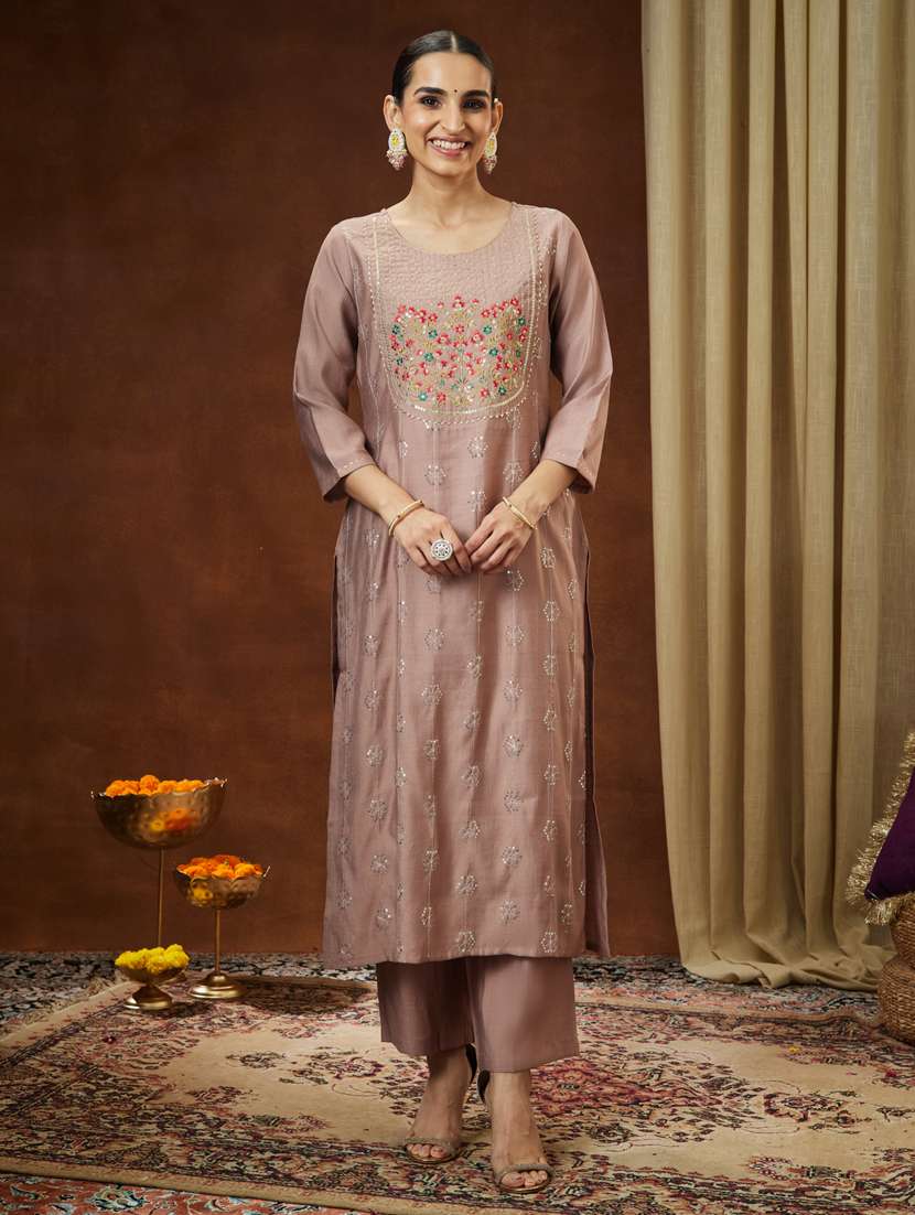 women brown kurta pant set - 22439948 -  Standard Image - 2