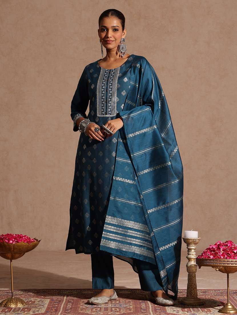 women teal kurta dupatta set - 22439954 -  Standard Image - 2