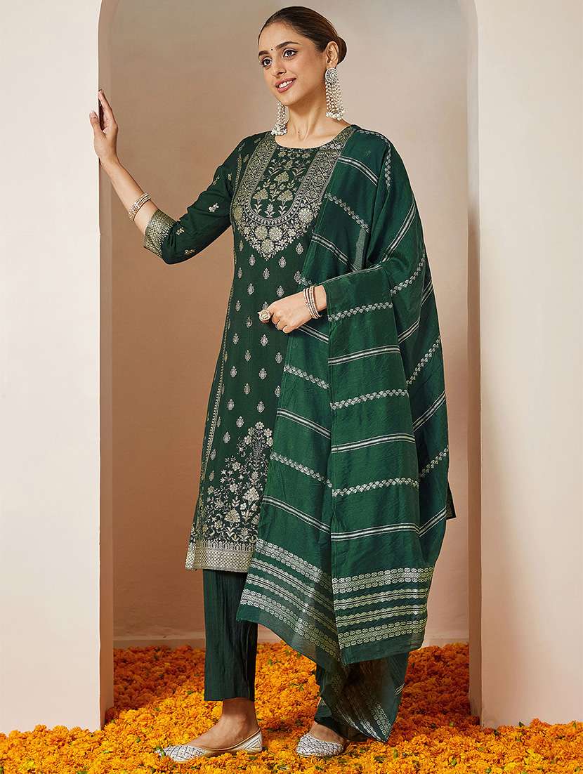 women bottle green kurta dupatta set - 22439955 -  Standard Image - 2