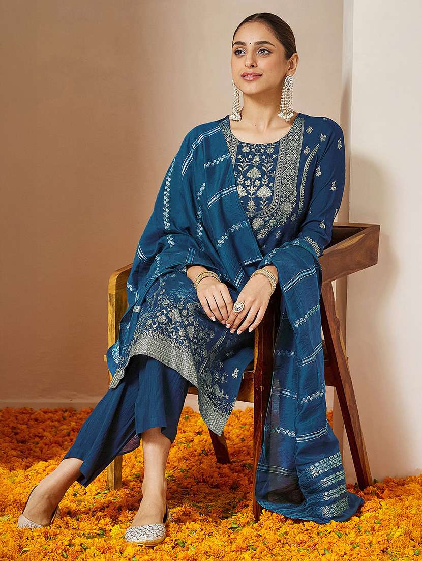 women teal kurta dupatta set - 22439958 -  Standard Image - 2