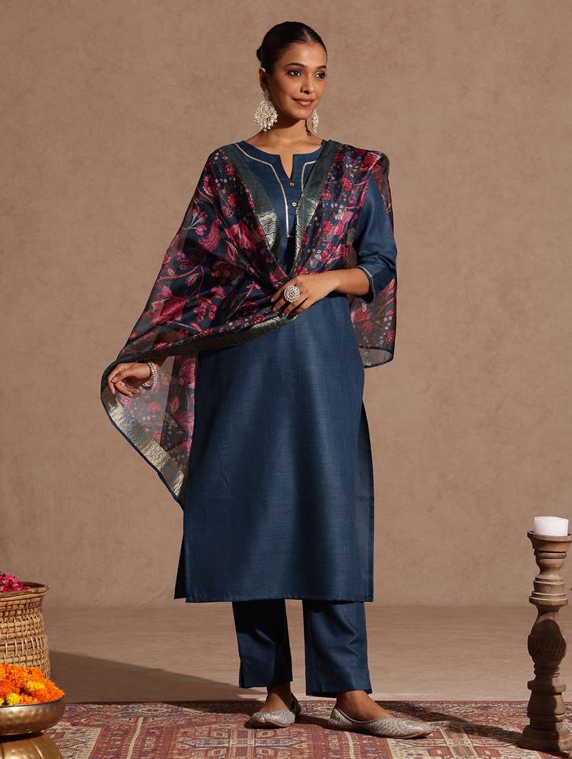 women teal kurta dupatta set - 22439965 -  Standard Image - 2