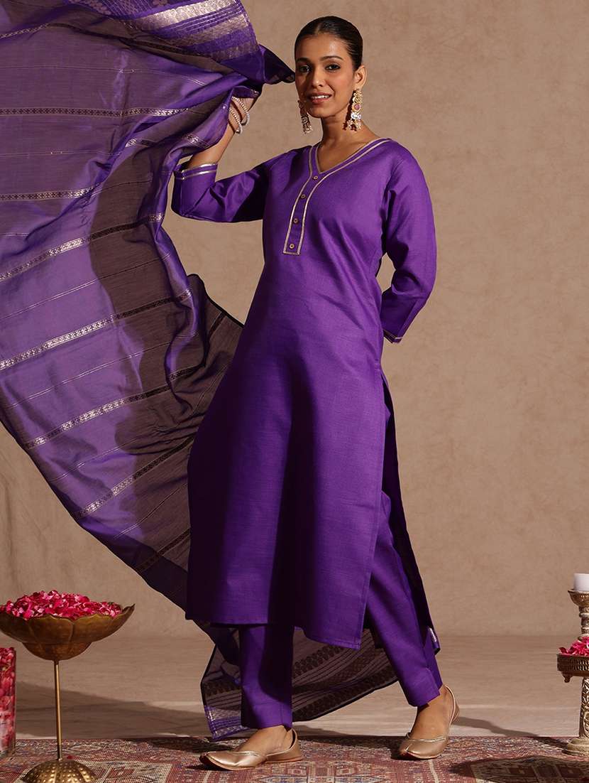 women purple kurta dupatta set - 22439967 -  Standard Image - 2