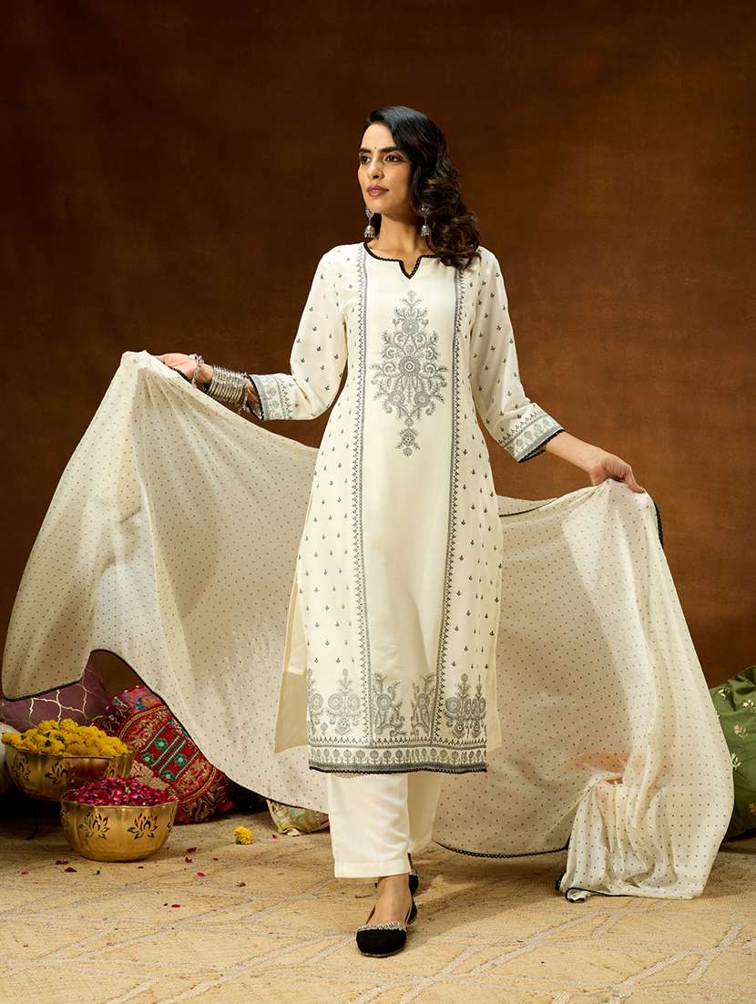 women white kurta dupatta set - 22439968 -  Standard Image - 2